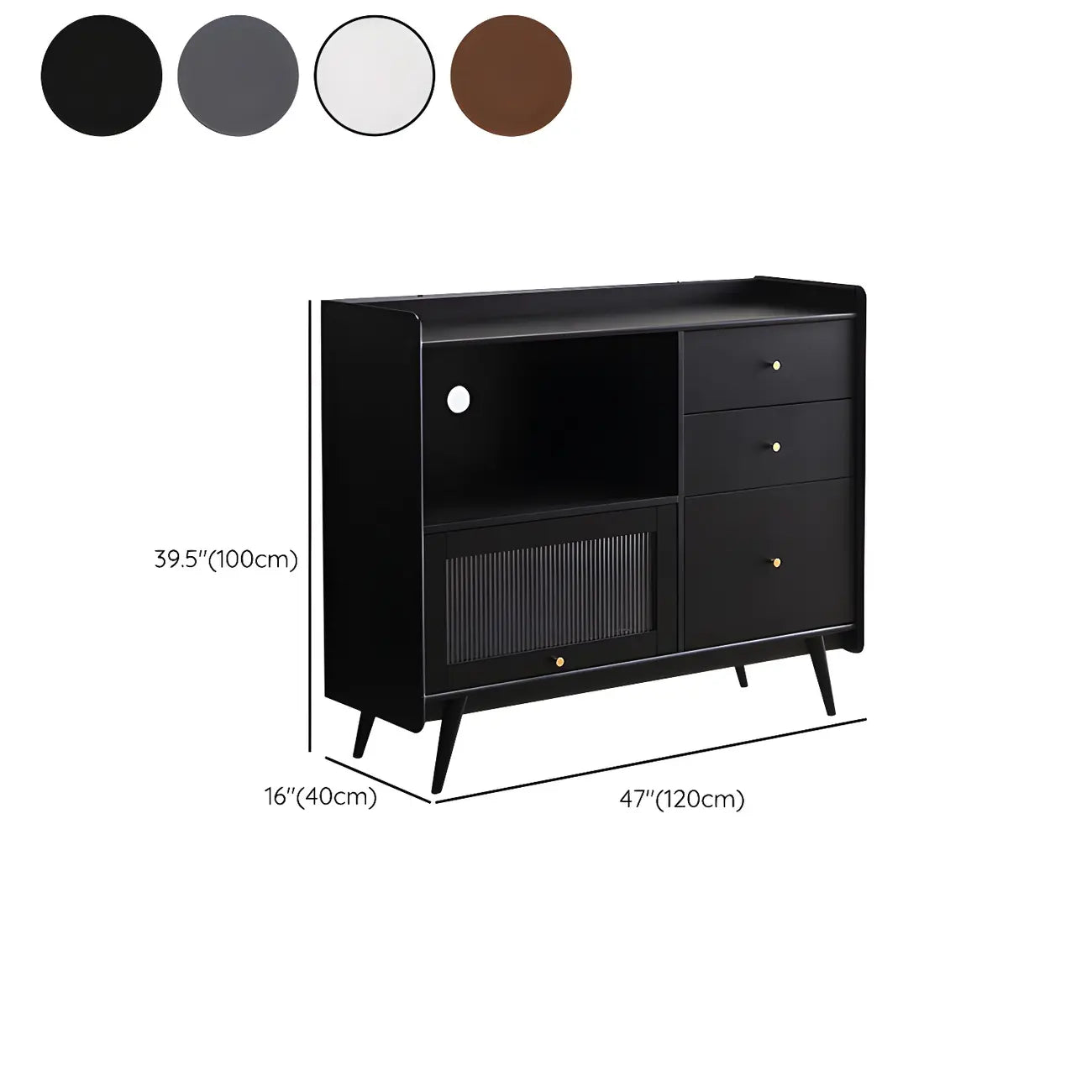 Buffet moderne à 3 tiroirs avec portes vitrées noires