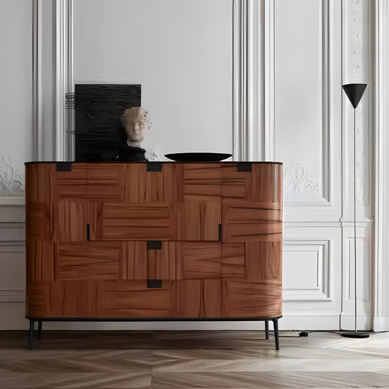 Buffet en bois brun avec comptoir en pierre