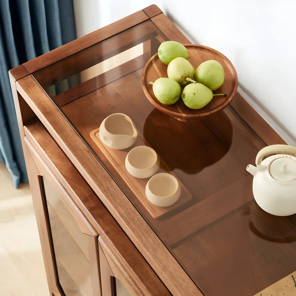 Buffet moderne avec comptoir en verre brun et rangements