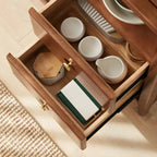 Buffet moderne avec comptoir en verre brun et rangements