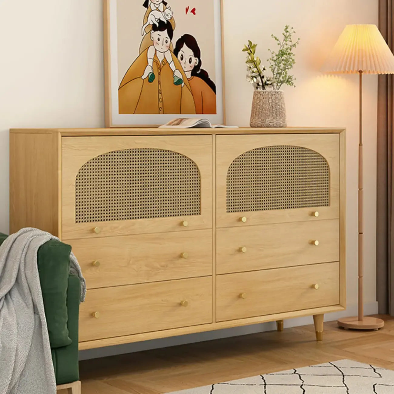 Credenza Orientale in Legno con Cassetti Marrone