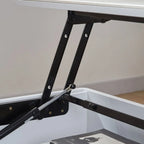 Tavolino da caffè moderno a 4 gambe in legno bianco con piano sollevabile e vano portaoggetti