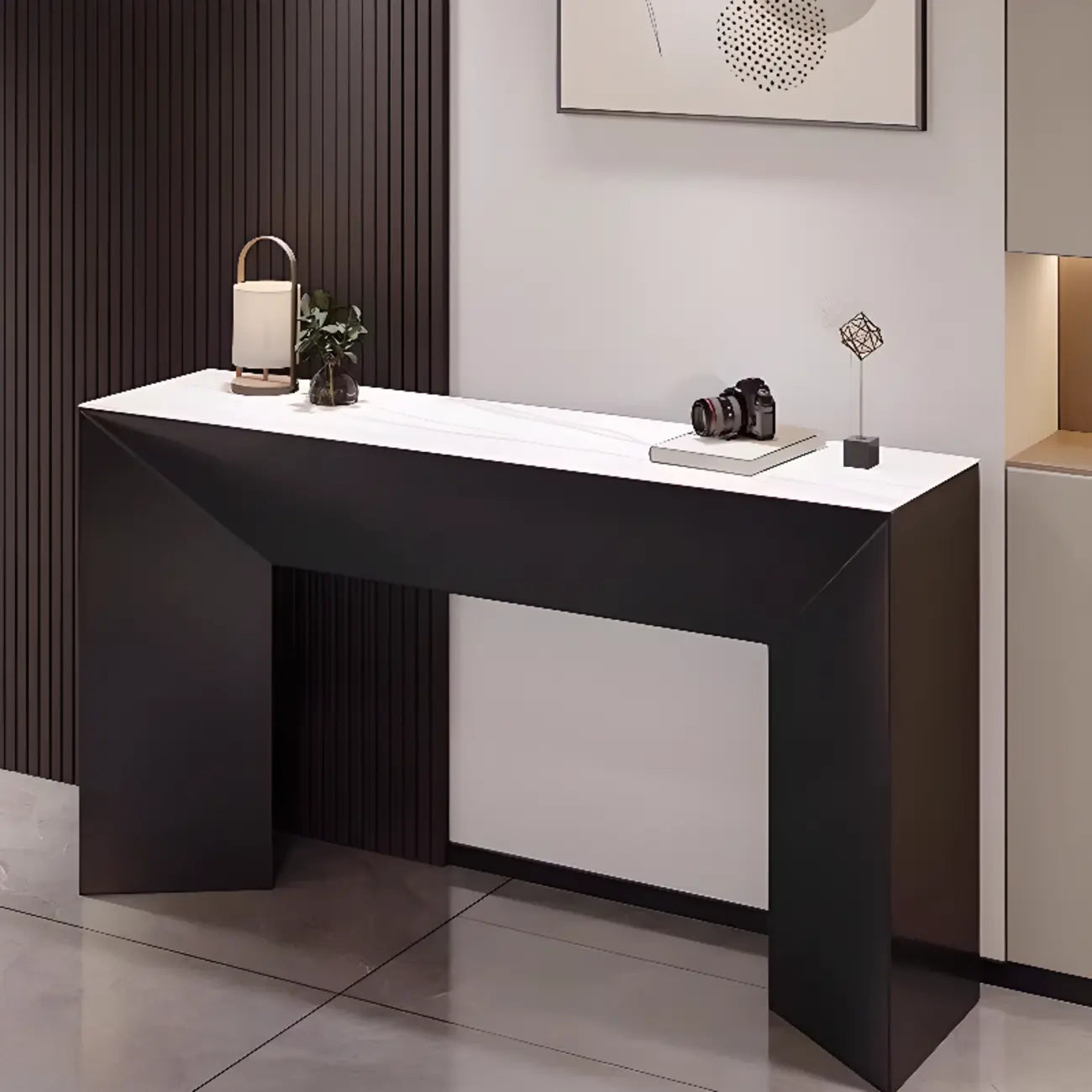 Console moderne avec plateau en pierre et base en bois | HomeyFad