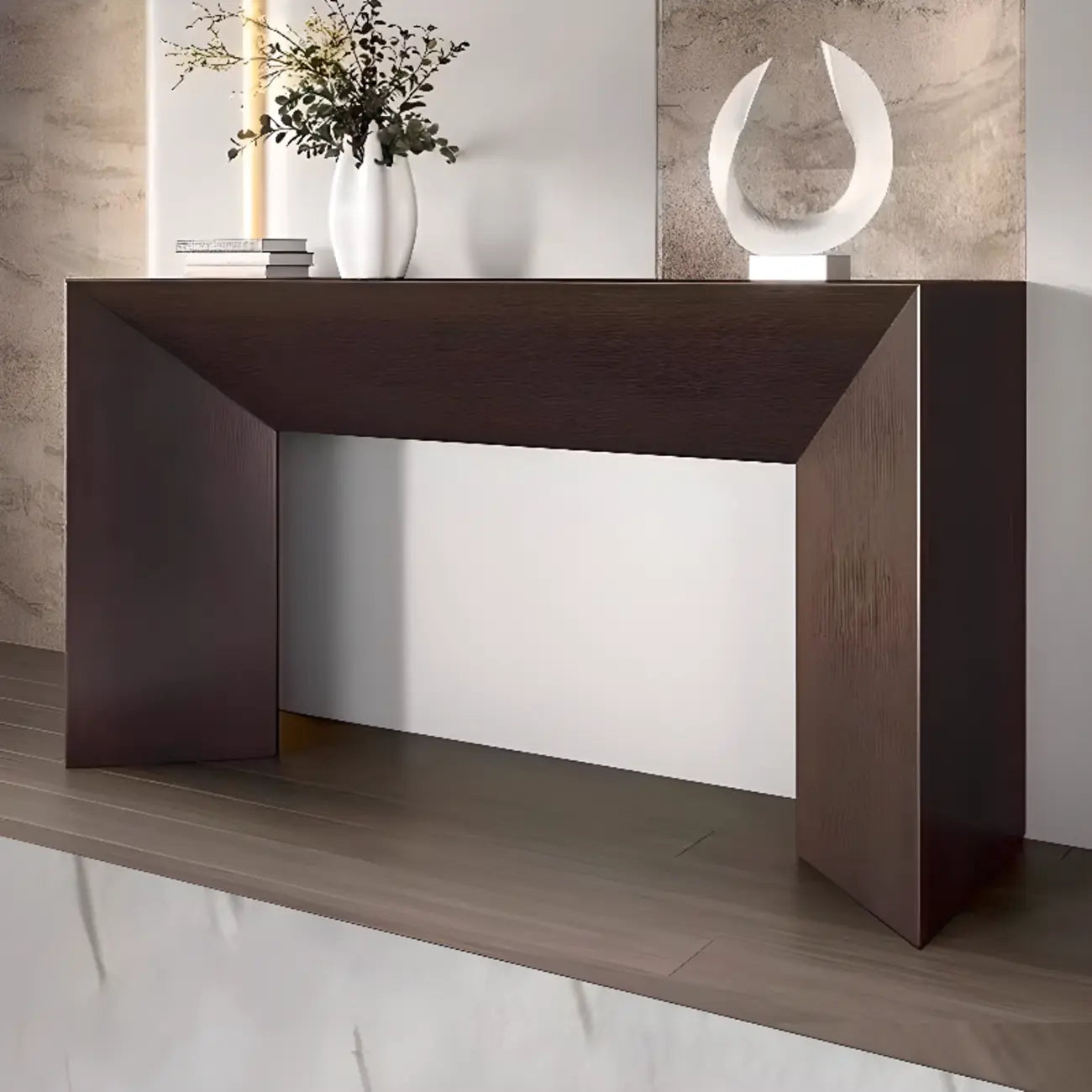 Console moderne avec plateau en pierre et base en bois | HomeyFad