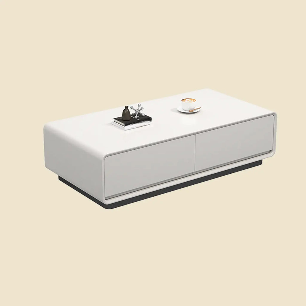 Table basse rectangulaire blanche, élégante et minimaliste, avec 4 tiroirs