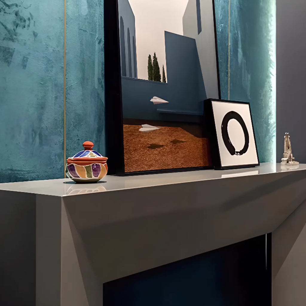 Console moderne avec plateau en pierre et base en bois | HomeyFad
