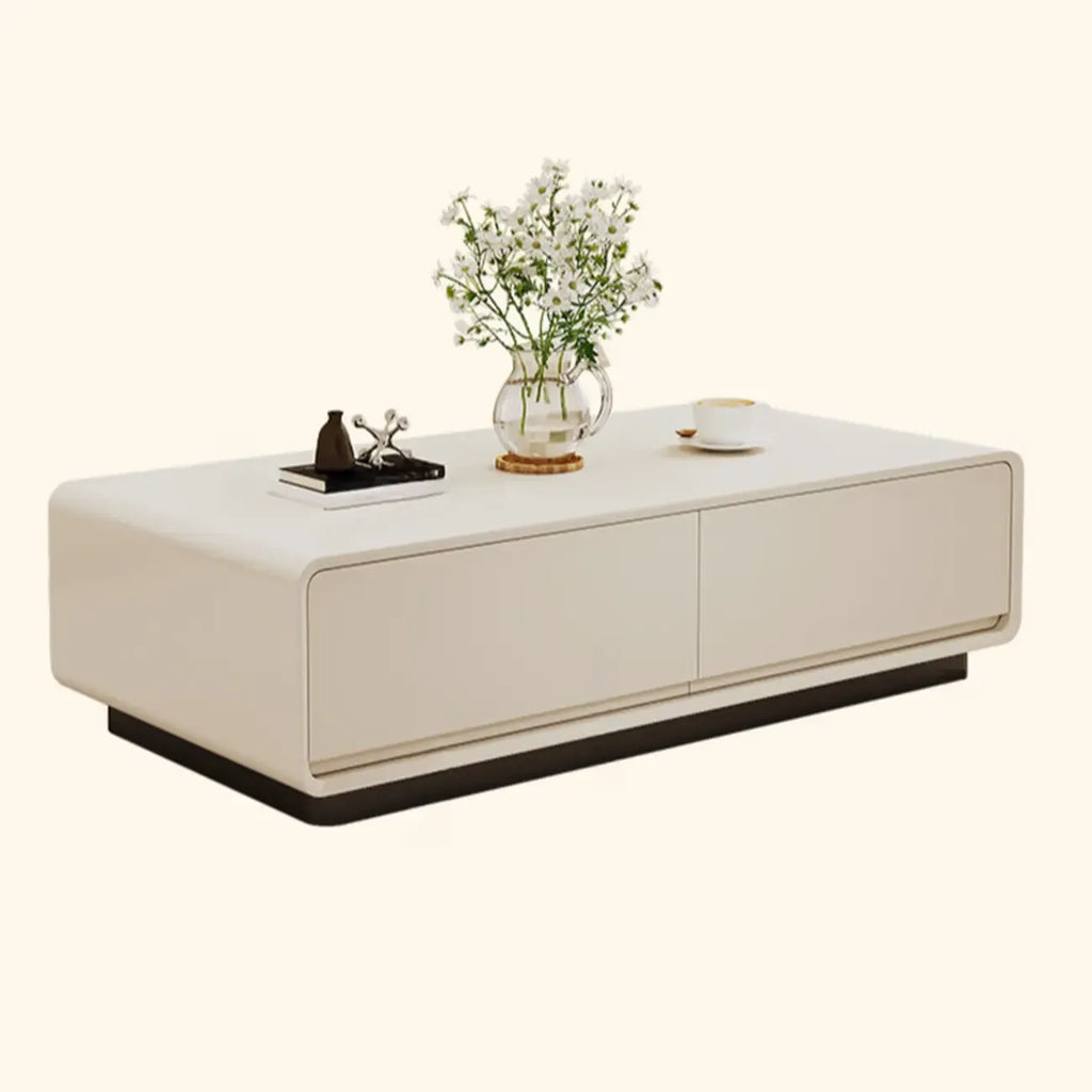 Table basse rectangulaire blanche, élégante et minimaliste, avec 4 tiroirs
