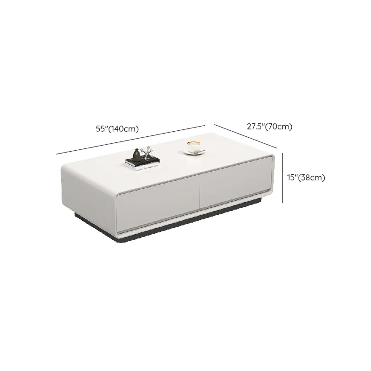 Table basse rectangulaire blanche, élégante et minimaliste, avec 4 tiroirs