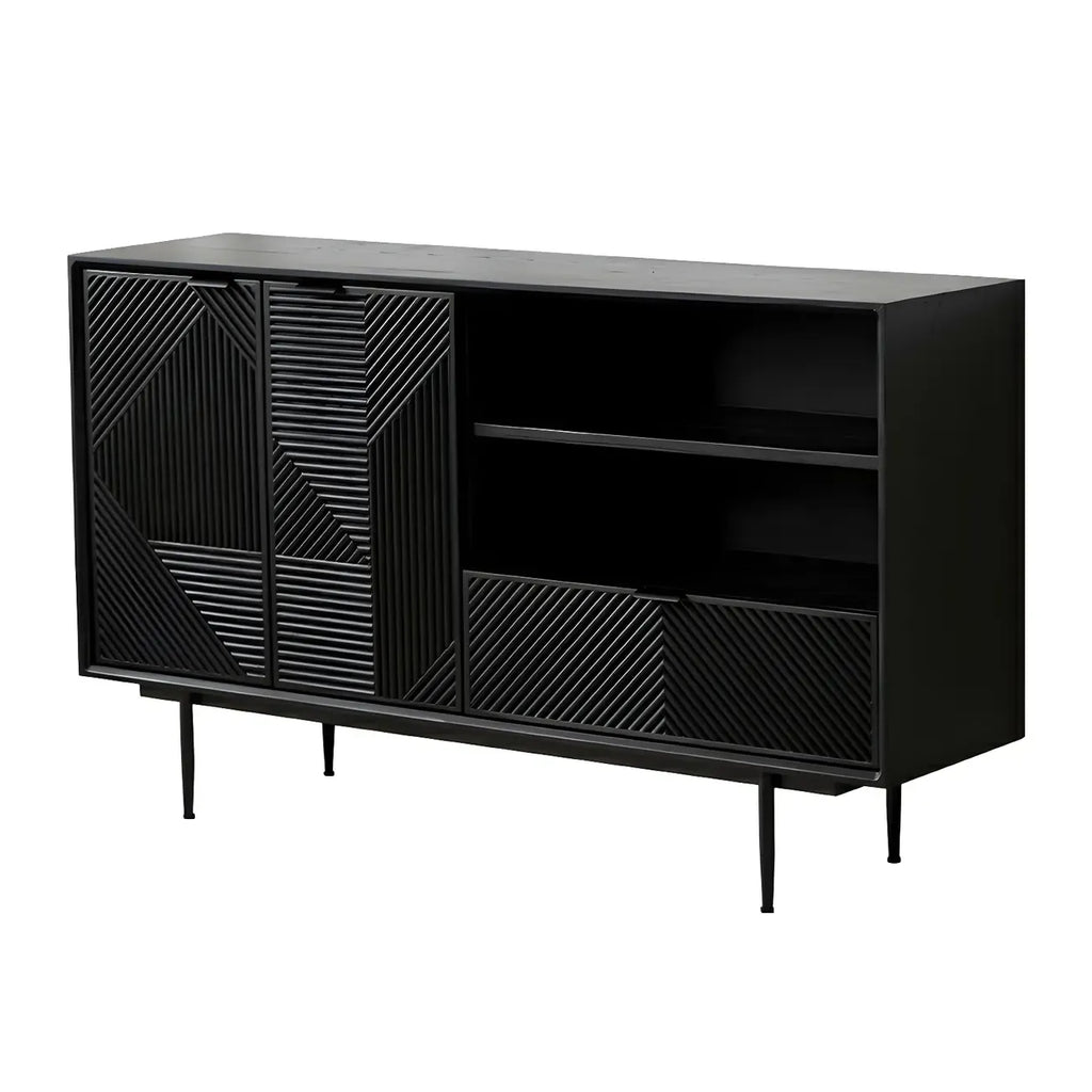 Buffet géométrique en bois noir avec tiroir et armoire