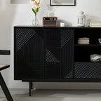 Buffet géométrique en bois noir avec tiroir et armoire