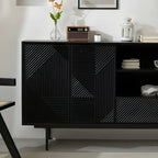 Buffet géométrique en bois noir avec tiroir et armoire