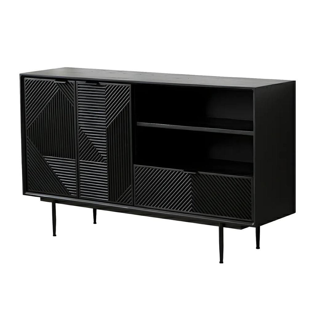 Buffet géométrique en bois noir avec tiroir et armoire
