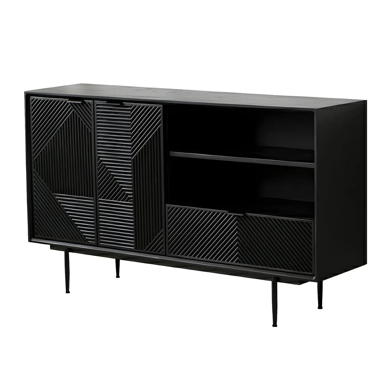 Buffet géométrique en bois noir avec tiroir et armoire