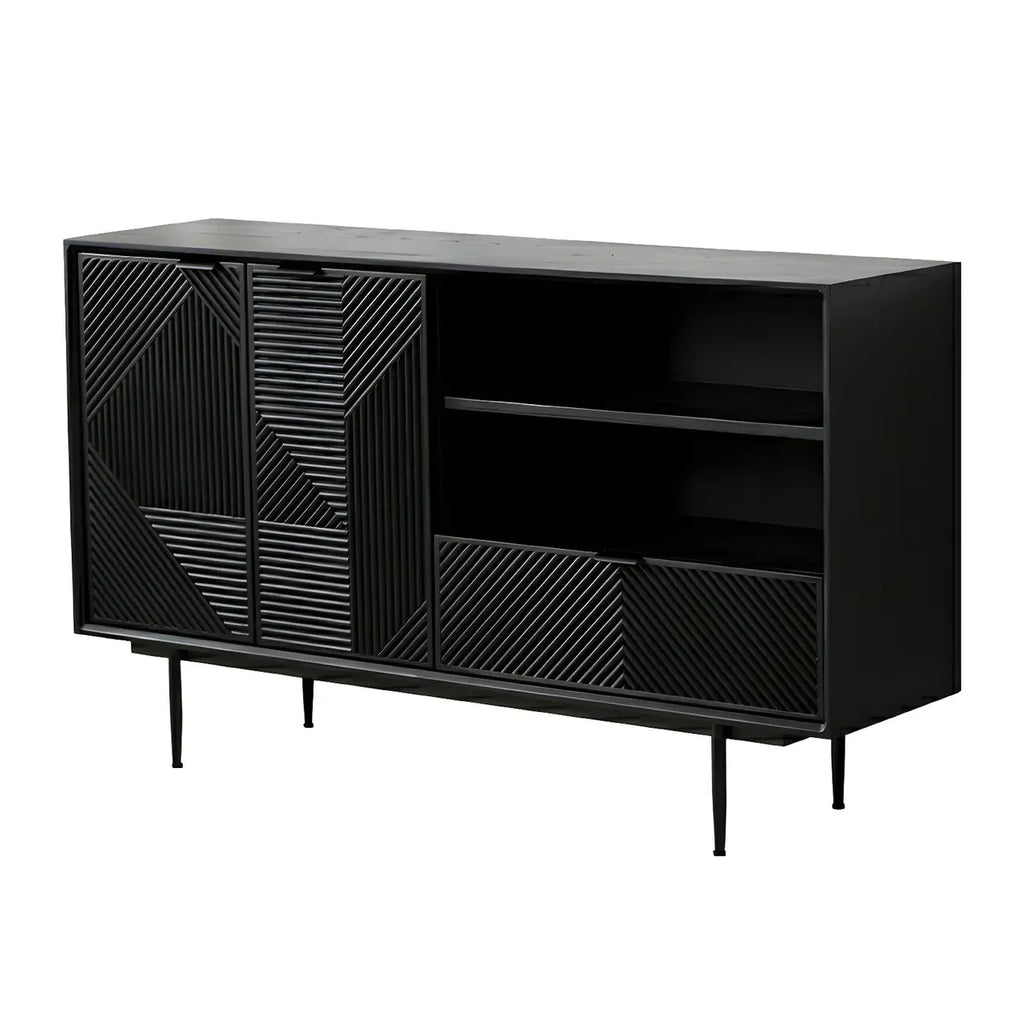 Buffet géométrique en bois noir avec tiroir et armoire