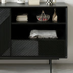 Buffet géométrique en bois noir avec tiroir et armoire