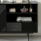 Buffet géométrique en bois noir avec tiroir et armoire