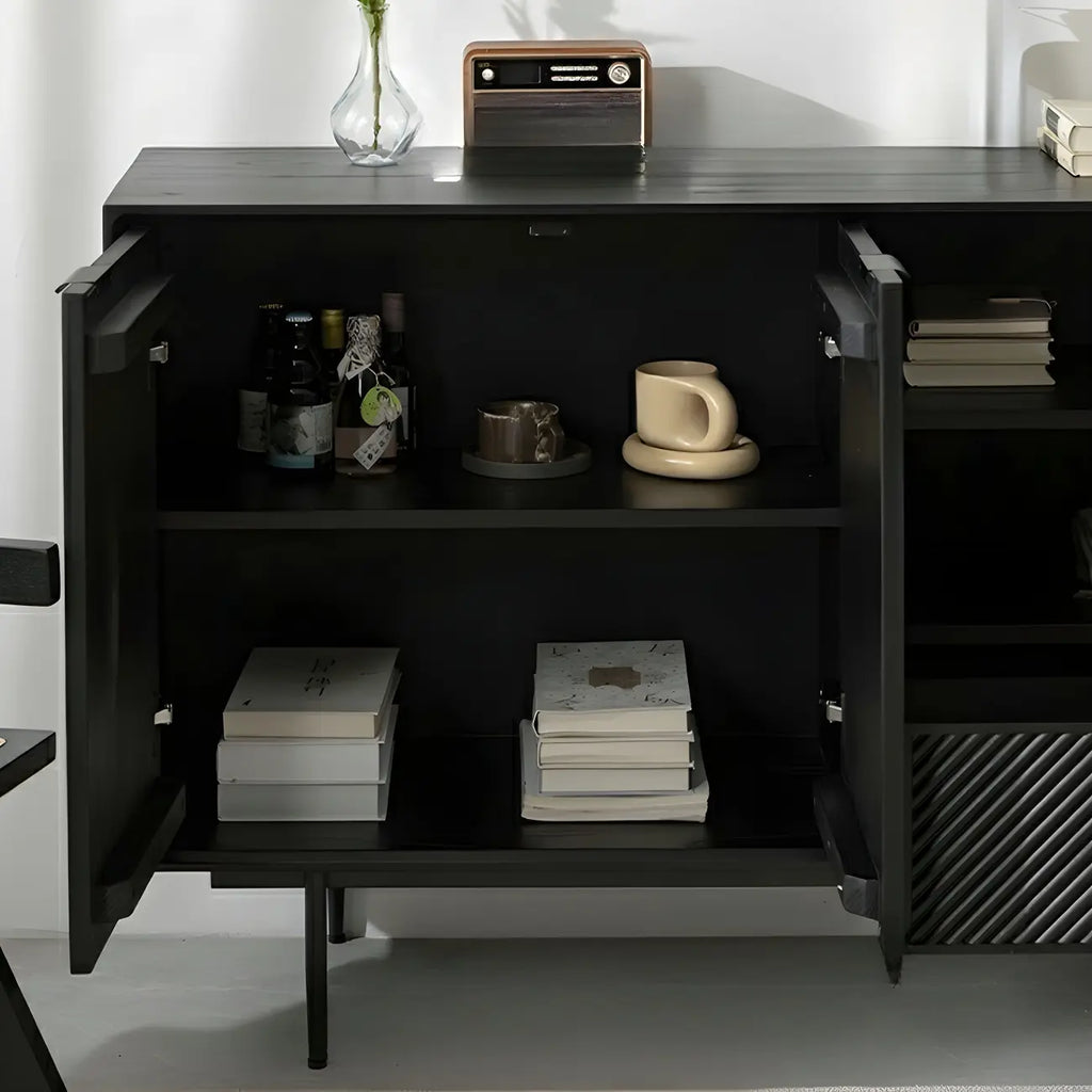 Buffet géométrique en bois noir avec tiroir et armoire