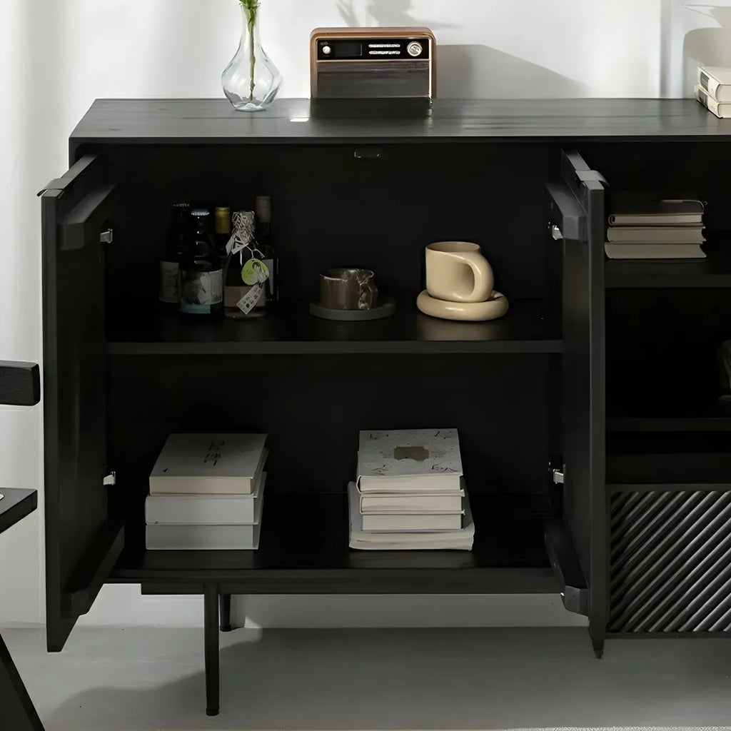 Buffet géométrique en bois noir avec tiroir et armoire