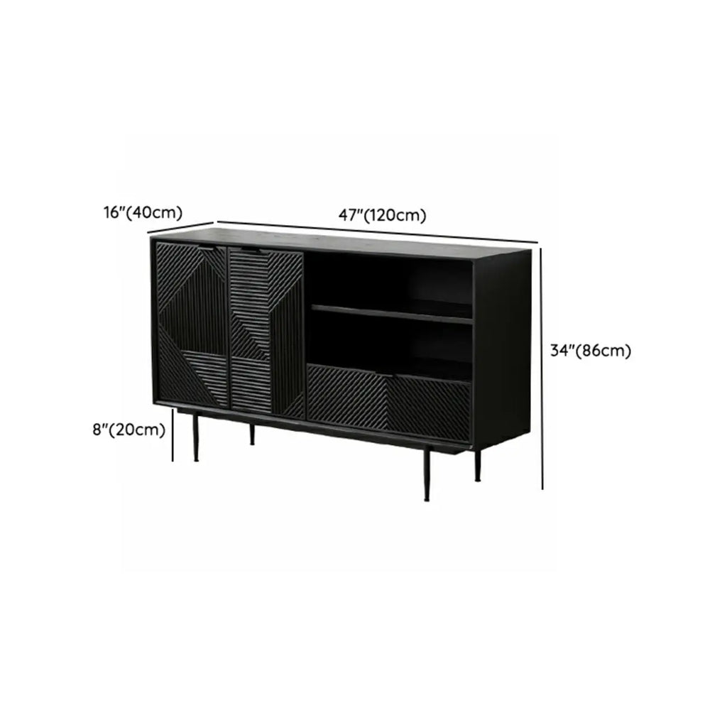 Buffet géométrique en bois noir avec tiroir et armoire