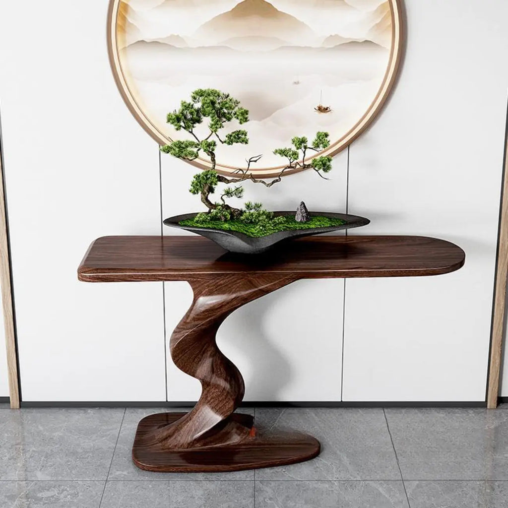 Console moderne en frêne avec piètement sculptural