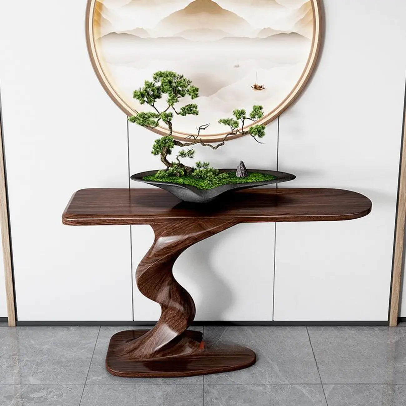Console moderne en frêne avec piètement sculptural