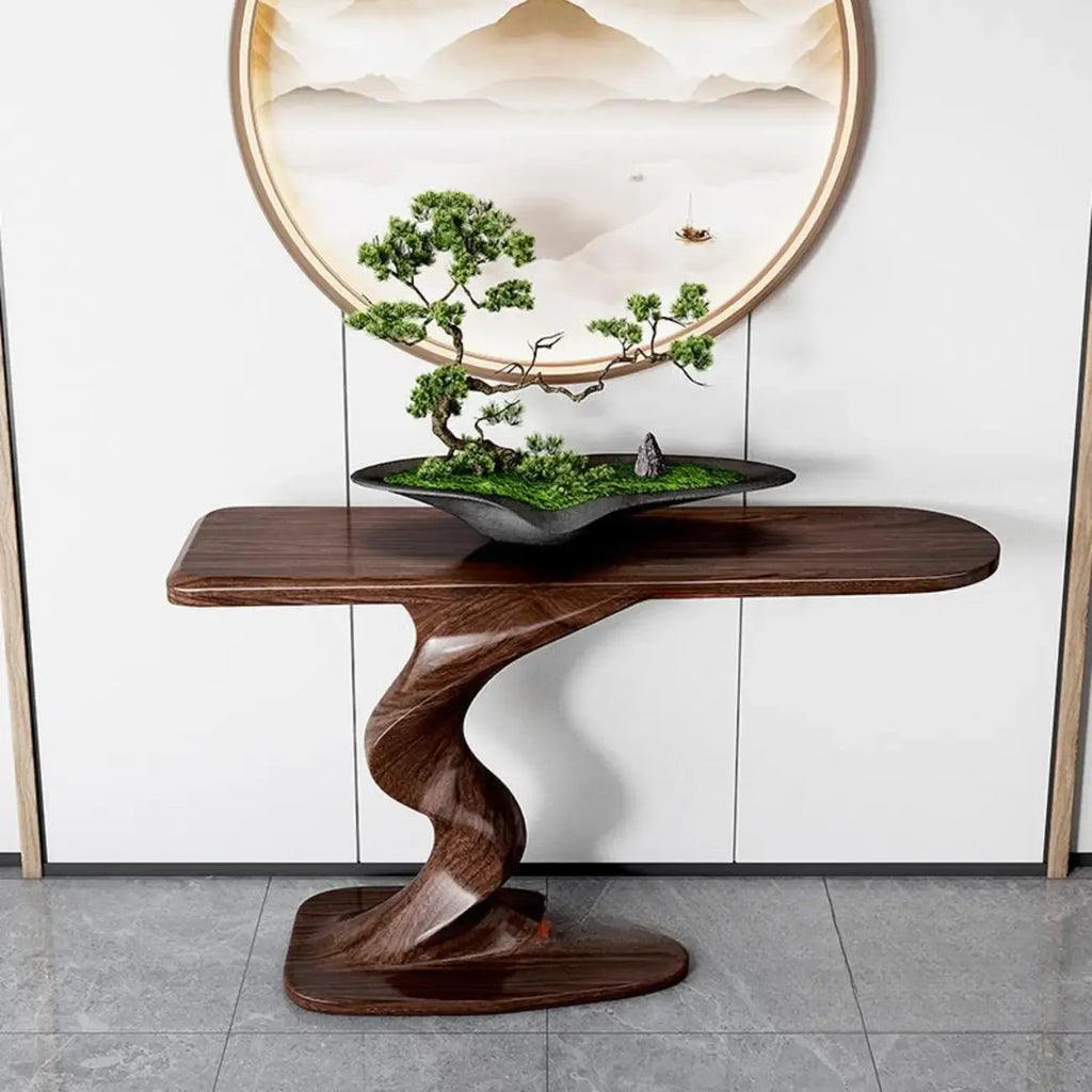 Console moderne en frêne avec piètement sculptural