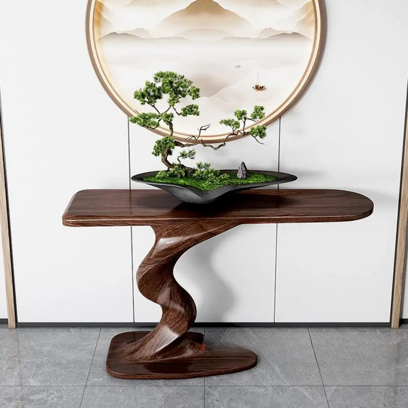 Console moderne en frêne avec piètement sculptural