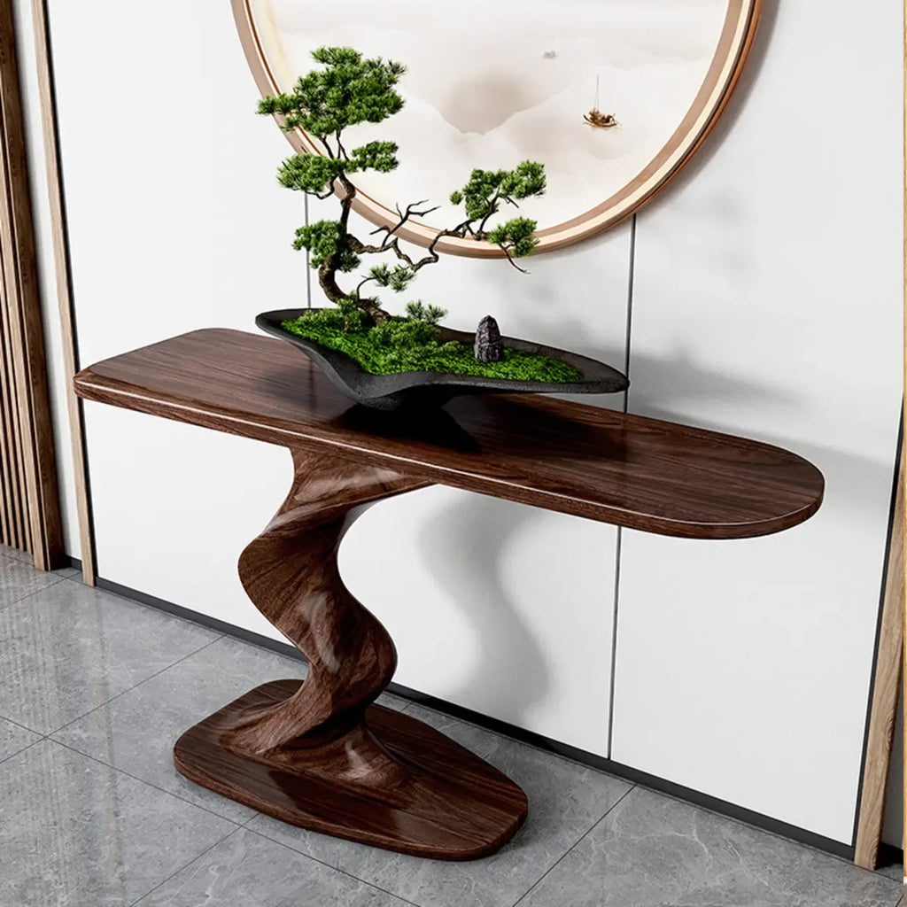 Console moderne en frêne avec piètement sculptural