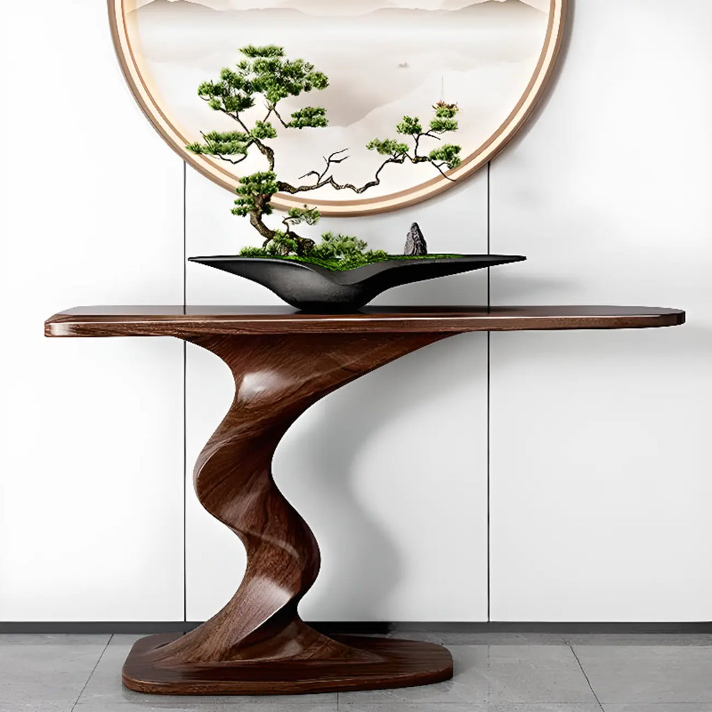 Console moderne en frêne avec piètement sculptural