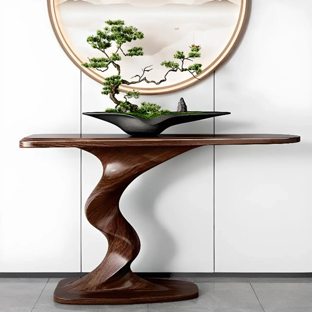 Console moderne en frêne avec piètement sculptural
