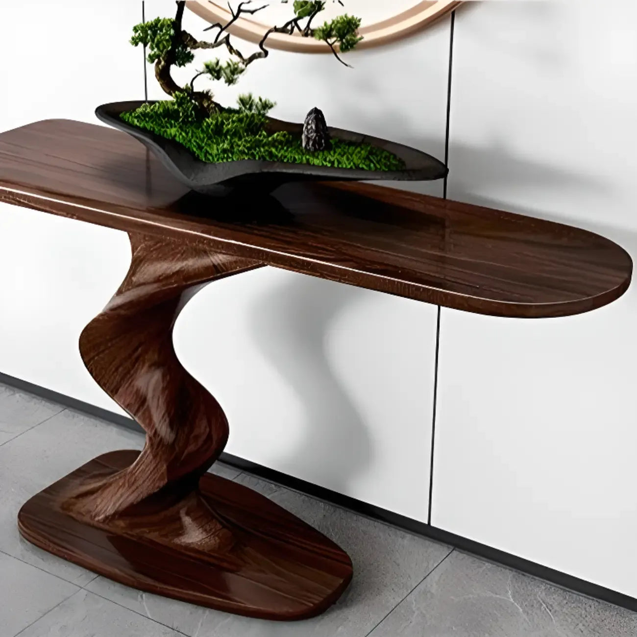 Console moderne en frêne avec piètement sculptural
