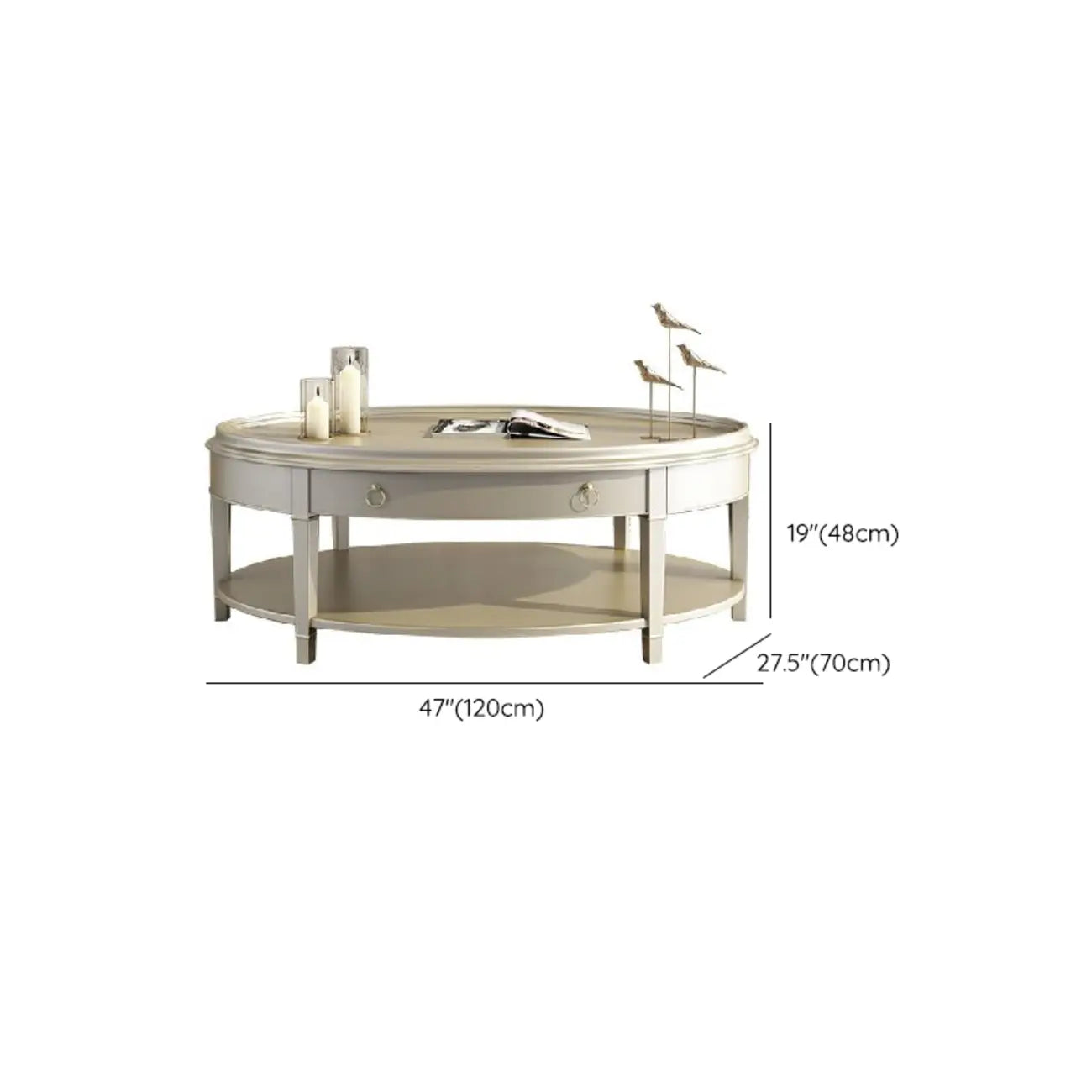 Table basse ovale de luxe en bois avec tiroir pour salon