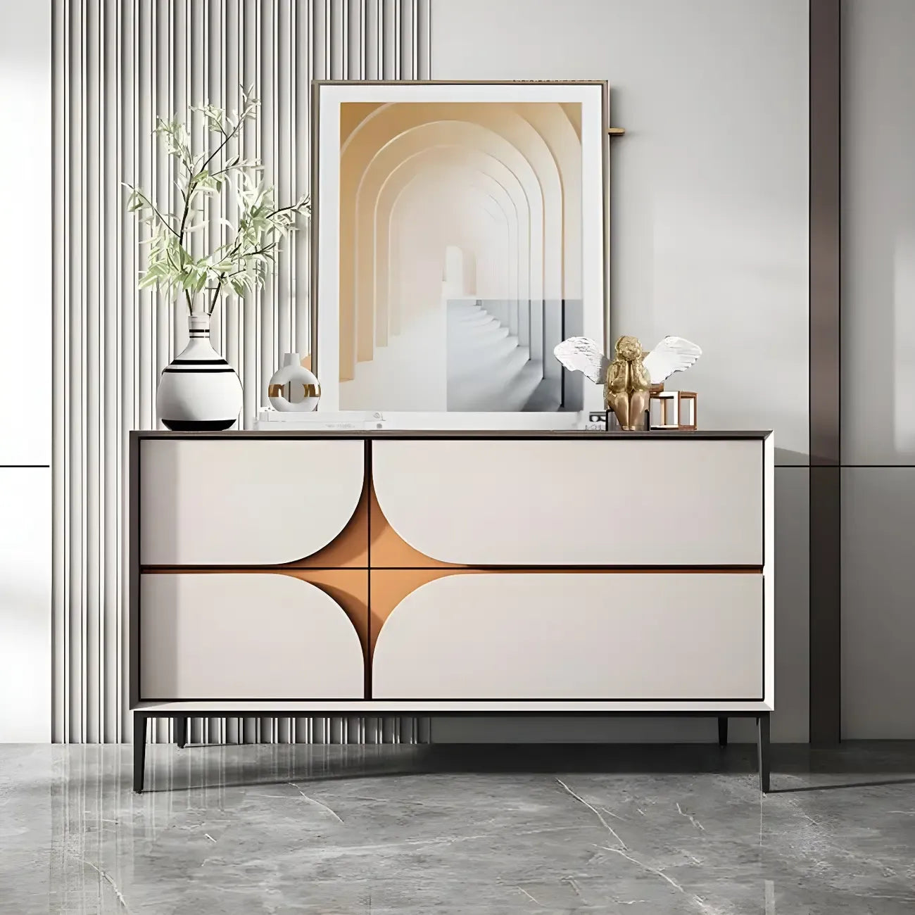 Buffet géométrique glamour en bois avec rangement