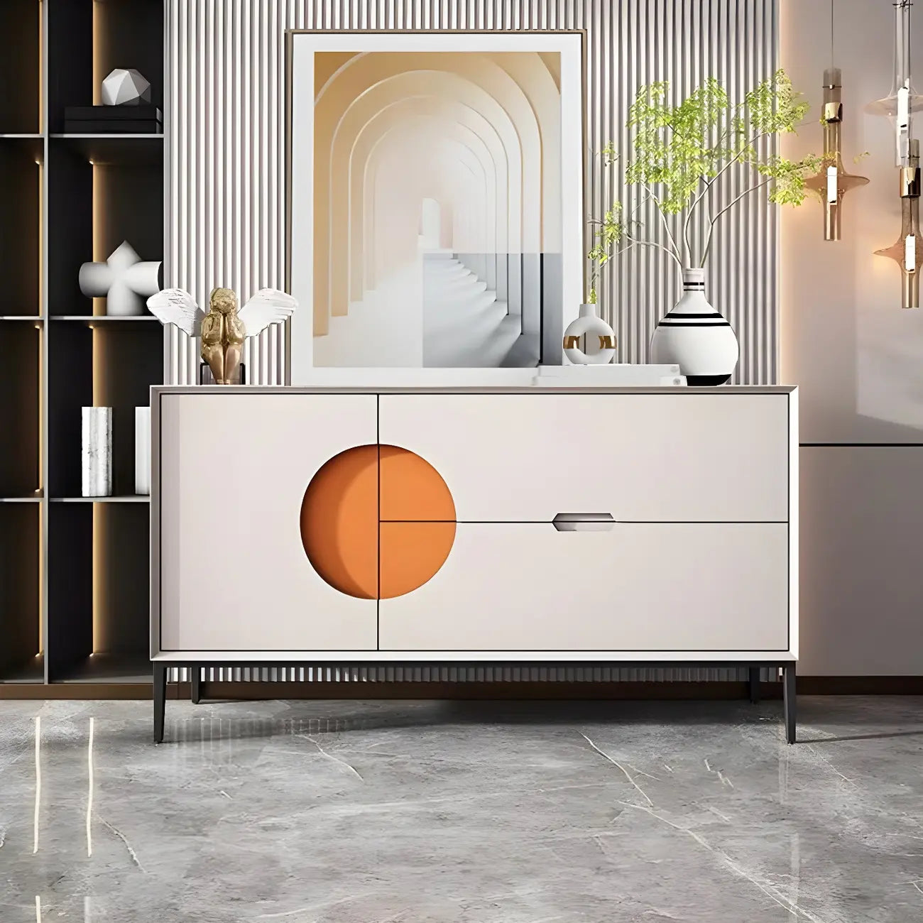 Buffet géométrique glamour en bois avec rangement