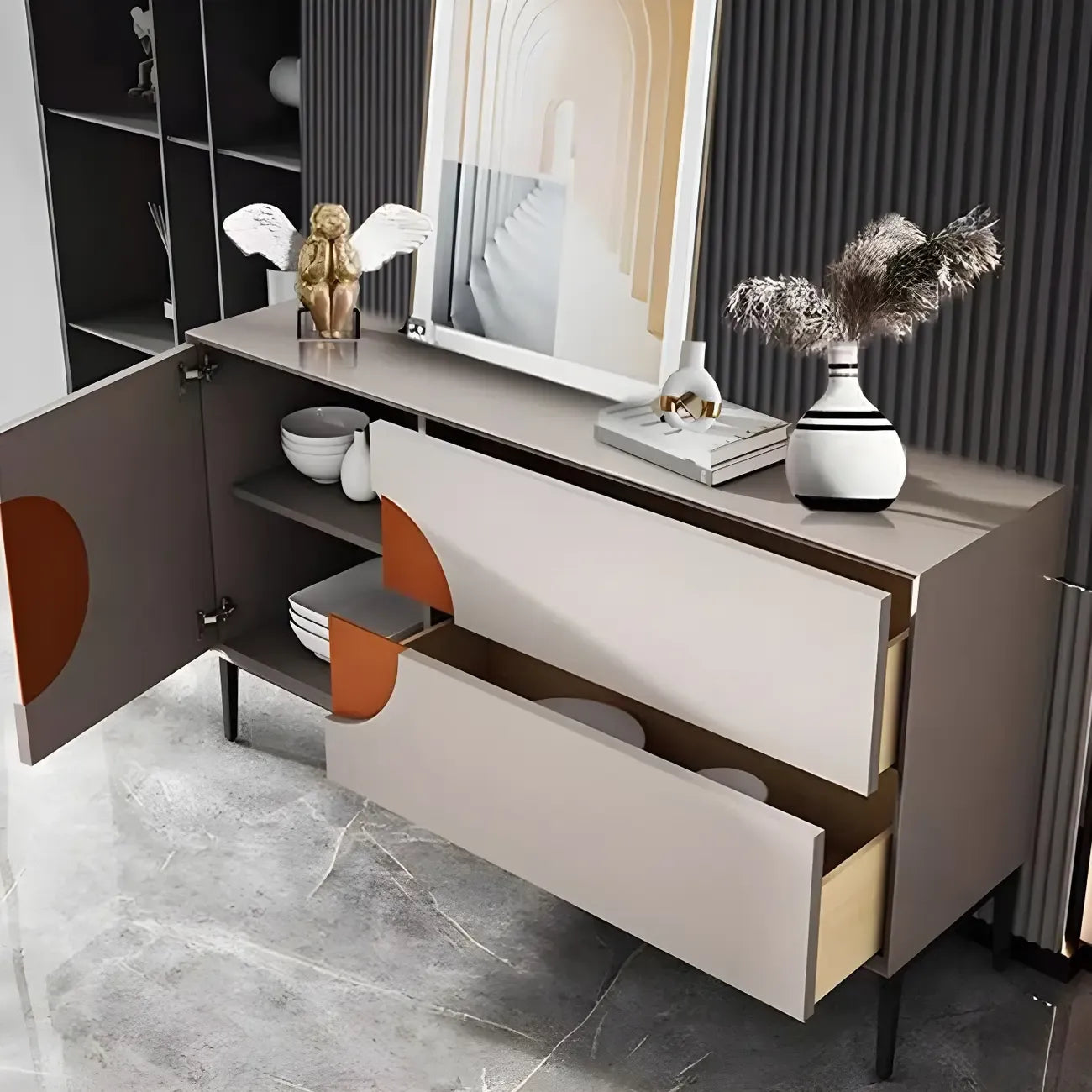 Buffet géométrique glamour en bois avec rangement