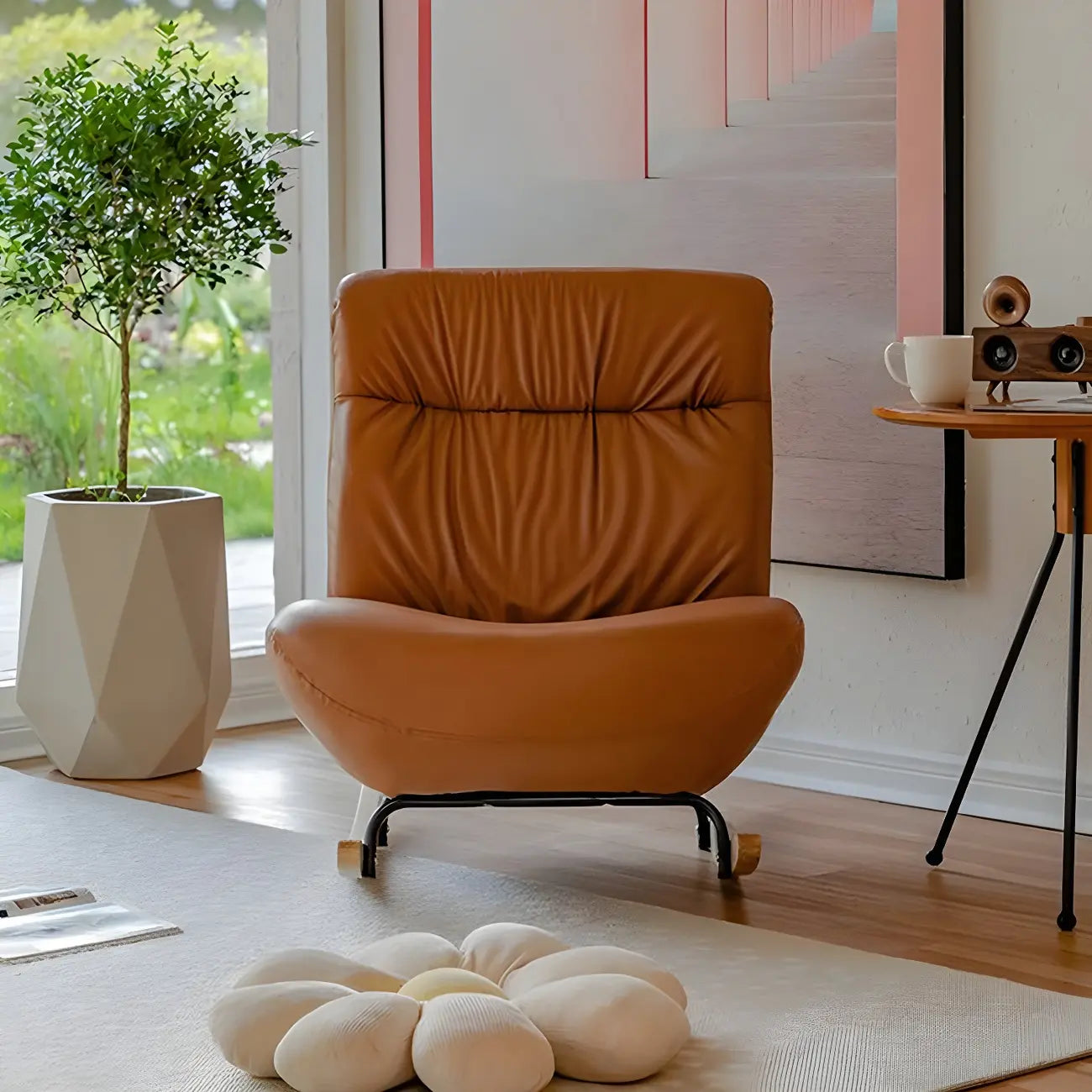 Fauteuil à bascule rembourré en similicuir avec repose-pieds en option