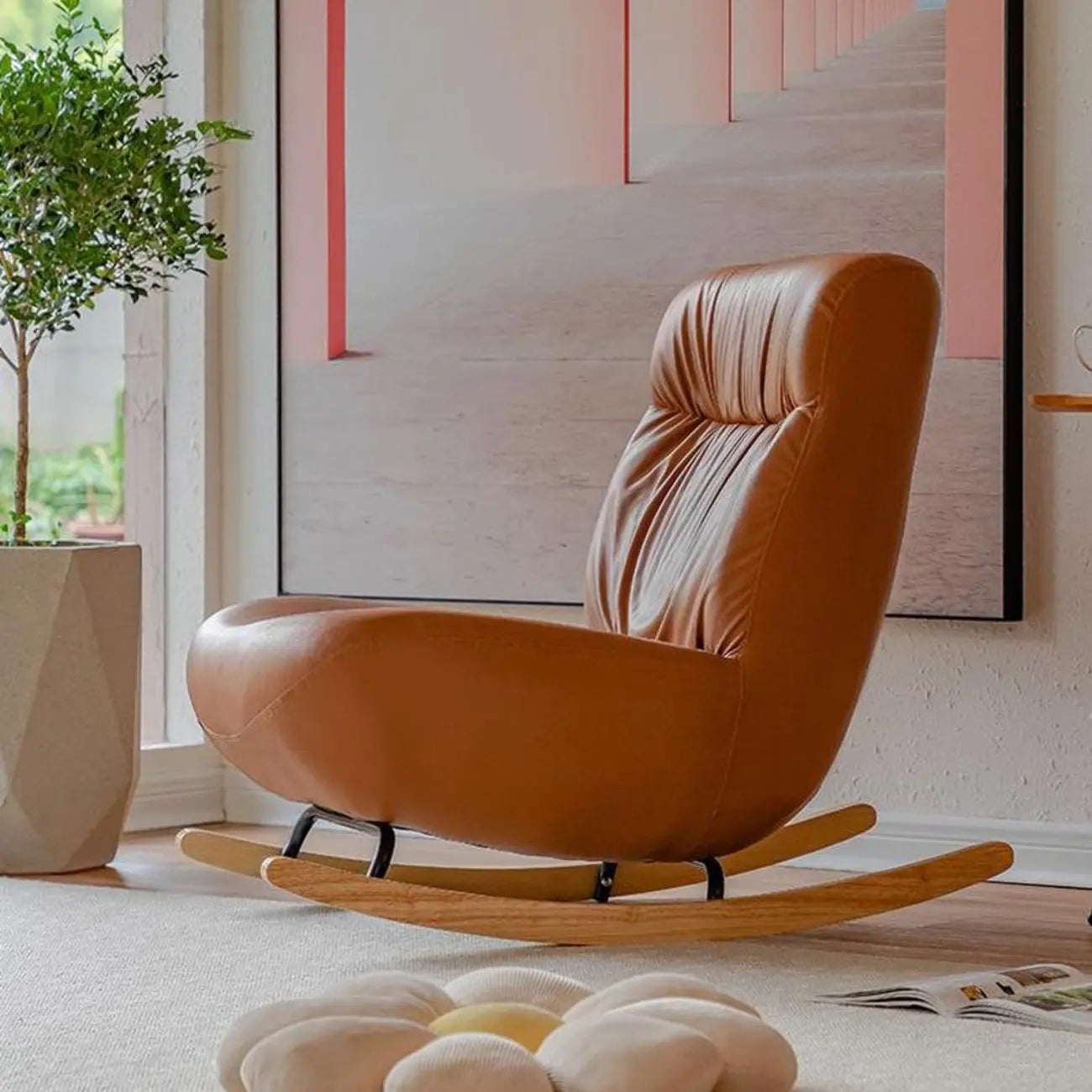 Fauteuil à bascule rembourré en similicuir avec repose-pieds en option