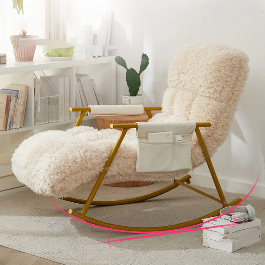 Fauteuil à bascule moderne en métal recouvert de coton blanc