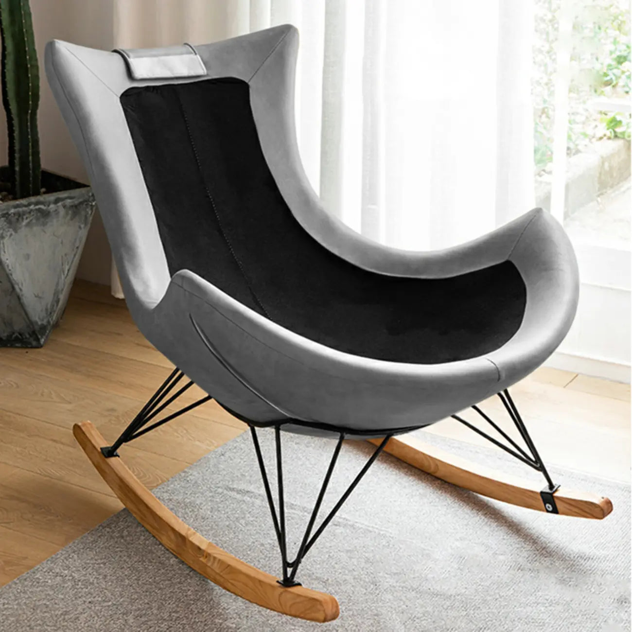 Fauteuil à bascule rembourré de style moderne du milieu du siècle avec repose-pieds