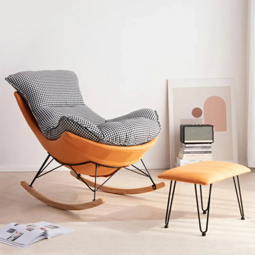 Fauteuil à bascule rembourré de style moderne du milieu du siècle avec repose-pieds