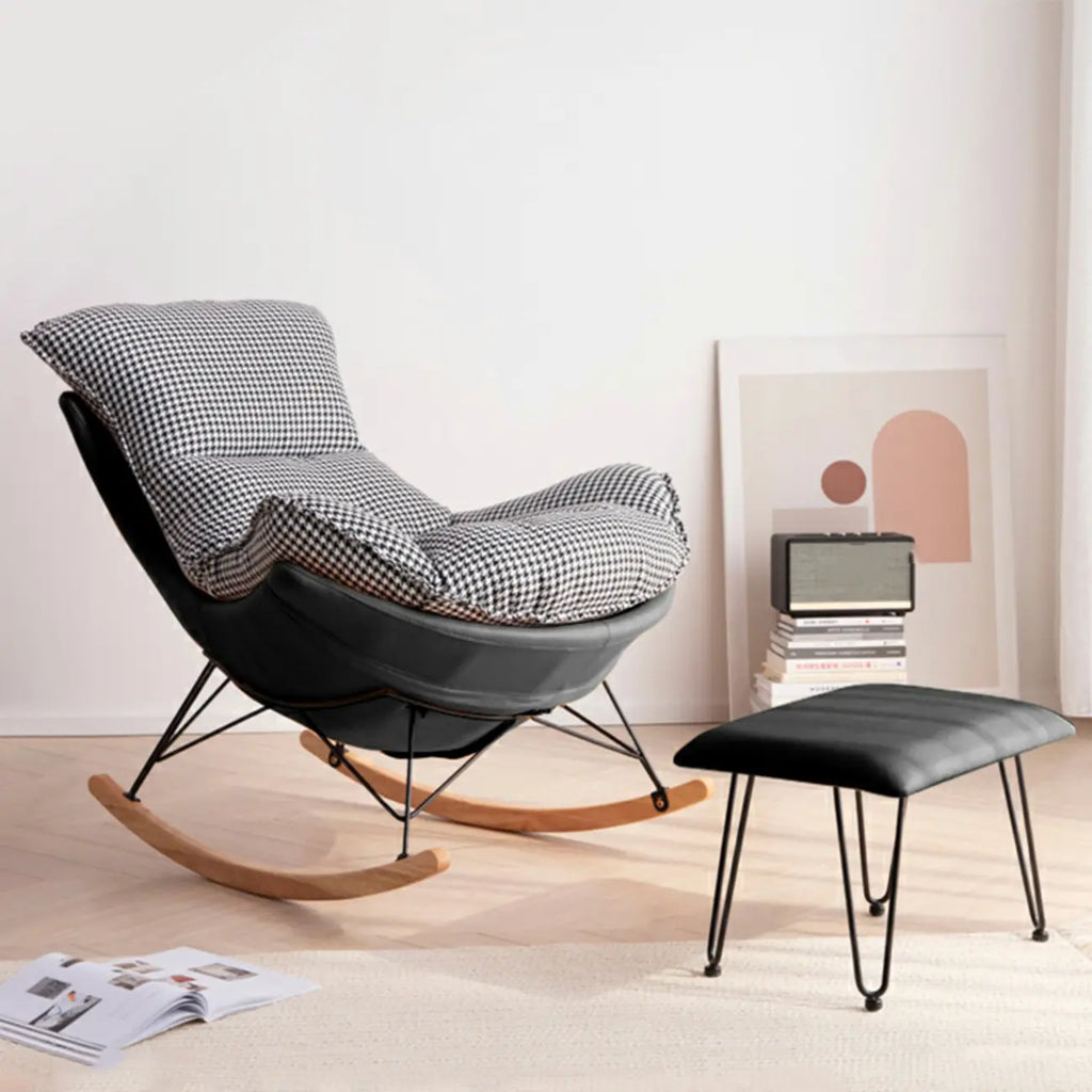 Fauteuil à bascule rembourré de style moderne du milieu du siècle avec repose-pieds