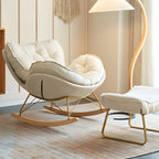 Fauteuil à bascule rembourré couleur crème avec repose-pieds pour salon