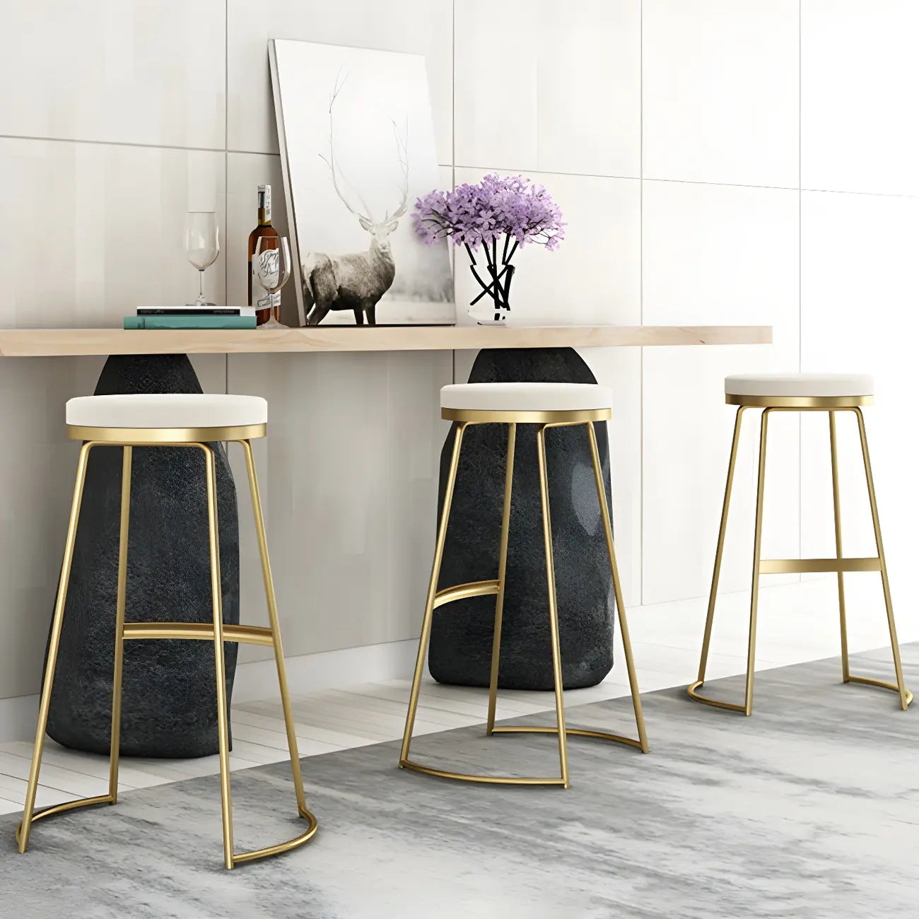 Tabourets de bar industriels en métal avec assise en cuir, hauteur comptoir