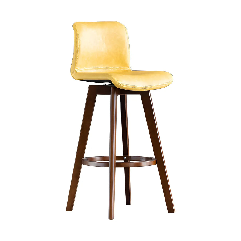 Tabouret de bar pivotant en cuir vieilli style milieu du siècle avec dossier