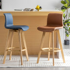 Tabouret de bar pivotant en cuir vieilli style milieu du siècle avec dossier