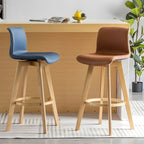 Tabouret de bar pivotant en cuir vieilli style milieu du siècle avec dossier