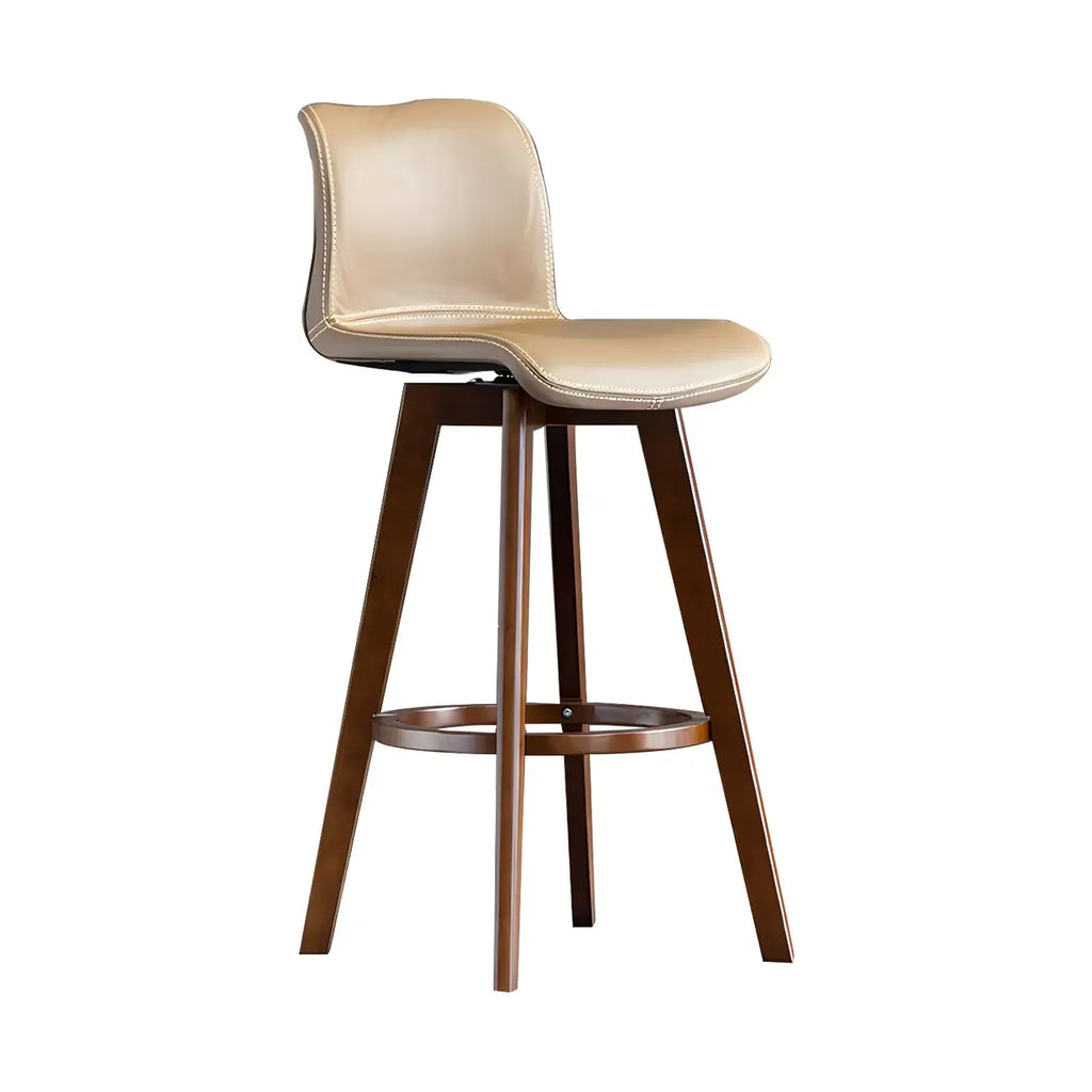 Tabouret de bar pivotant en cuir vieilli style milieu du siècle avec dossier