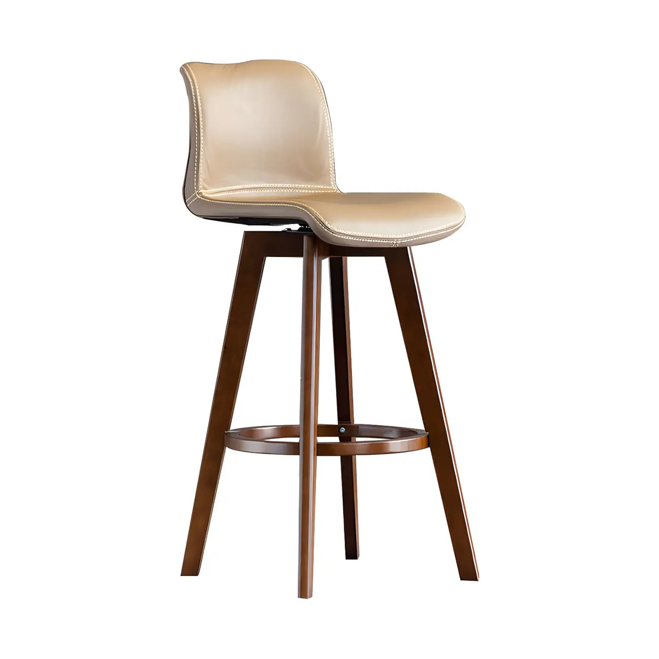 Tabouret de bar pivotant en cuir vieilli style milieu du siècle avec dossier