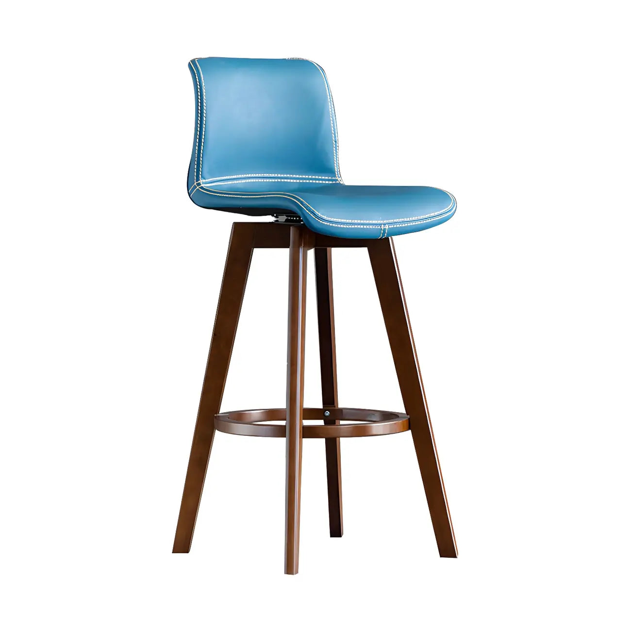 Tabouret de bar pivotant en cuir vieilli style milieu du siècle avec dossier