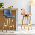 Tabouret de bar pivotant en cuir vieilli style milieu du siècle avec dossier
